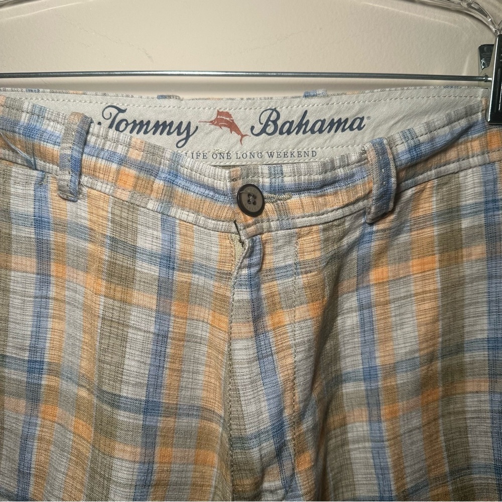 Tommy Bahama Linen Blend Summer Plaid Shorts Men’s 34 Casual Everyday Flat Front - Picture 6 of 14